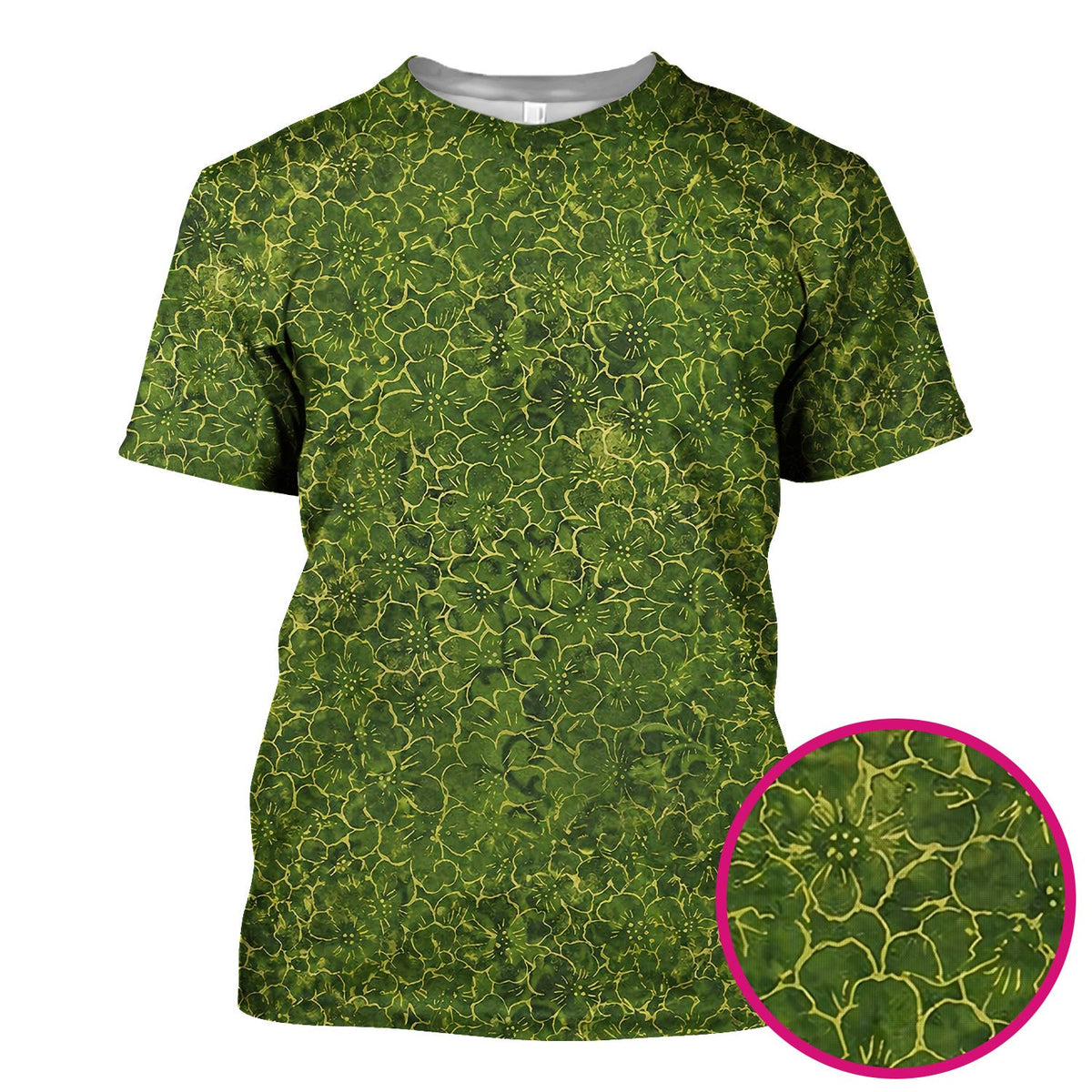Green Floral Blossom Pattern Scrub Top, Comfortable Scrubs for Nurses