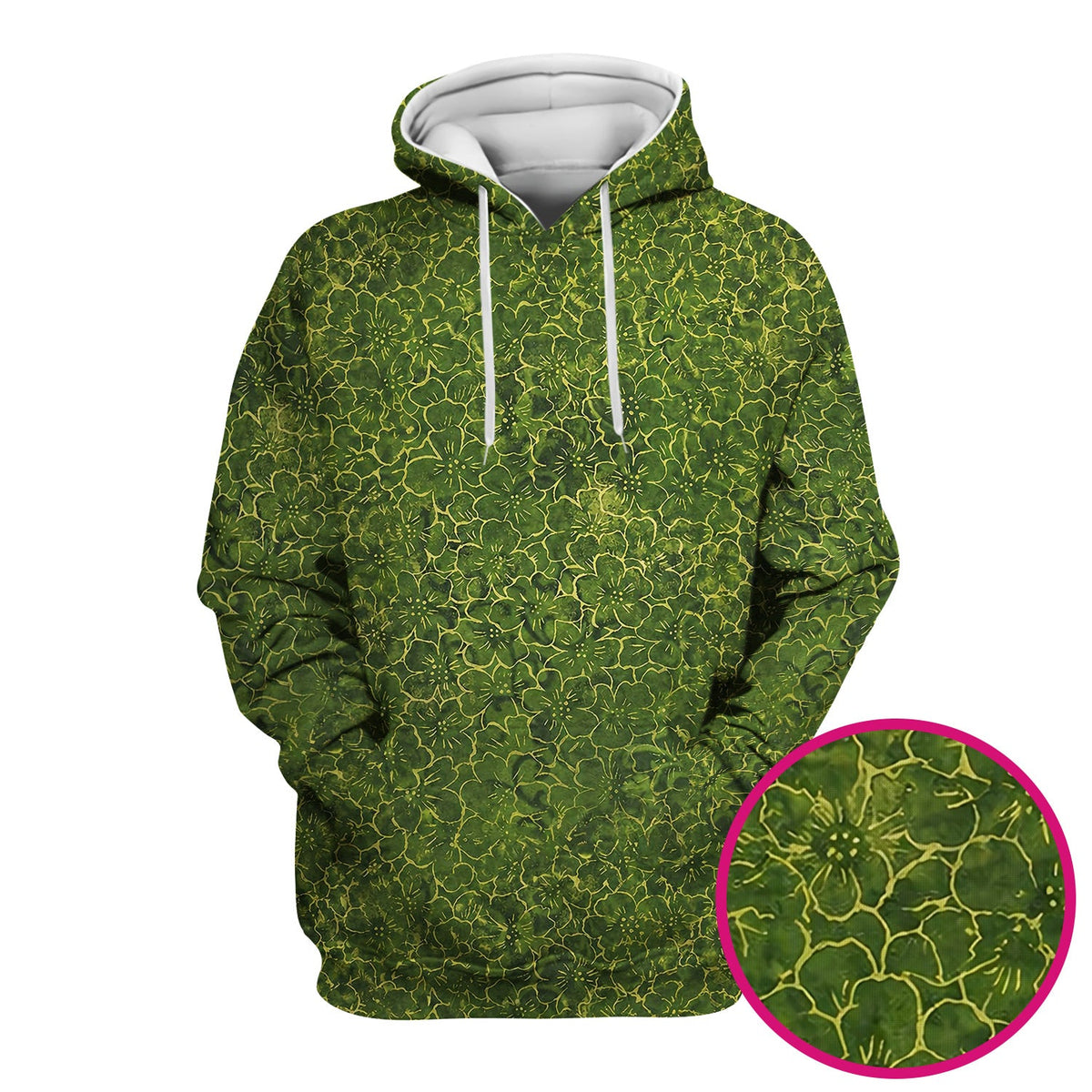 Green Floral Blossom Pattern Scrub Top, Comfortable Scrubs for Nurses