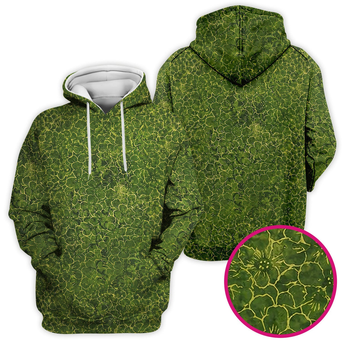 Green Floral Blossom Pattern Scrub Top, Comfortable Scrubs for Nurses