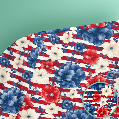 Patriotic Nurse Floral Stripe Pattern Scrub Top, Comfortable Scrubs for Nurses