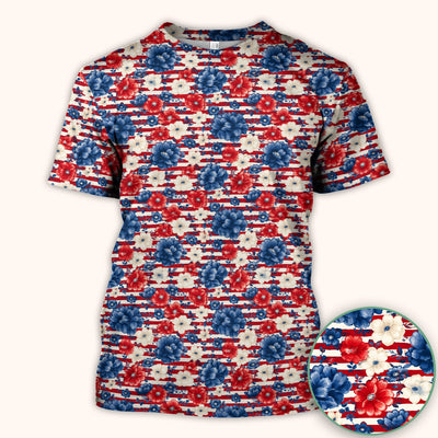 Patriotic Nurse Floral Stripe Pattern Scrub Top, Comfortable Scrubs for Nurses