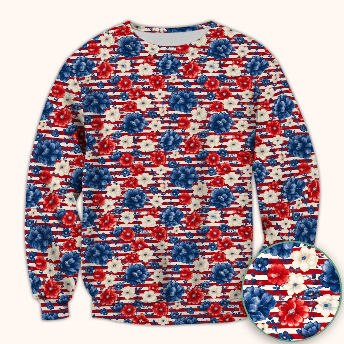 Patriotic Nurse Floral Stripe Pattern Scrub Top, Comfortable Scrubs for Nurses