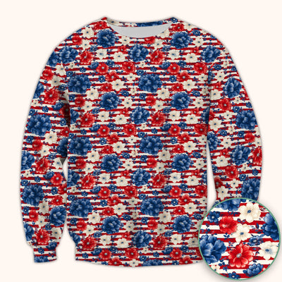 Patriotic Nurse Floral Stripe Pattern Scrub Top, Comfortable Scrubs for Nurses