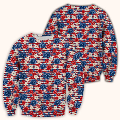 Patriotic Nurse Floral Stripe Pattern Scrub Top, Comfortable Scrubs for Nurses