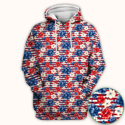 Patriotic Nurse Floral Stripe Pattern Scrub Top, Comfortable Scrubs for Nurses