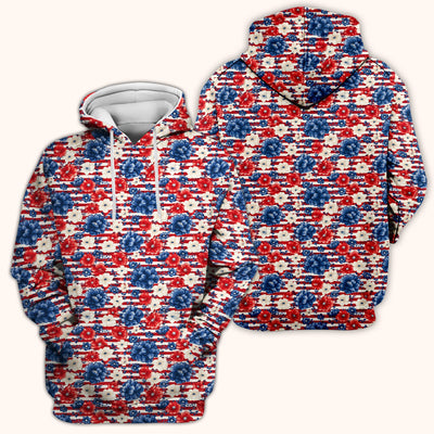 Patriotic Nurse Floral Stripe Pattern Scrub Top, Comfortable Scrubs for Nurses