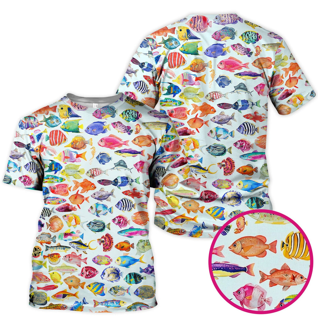 Colorful Tropical Fish Print Scrub Top, Comfortable Scrubs for Nurses