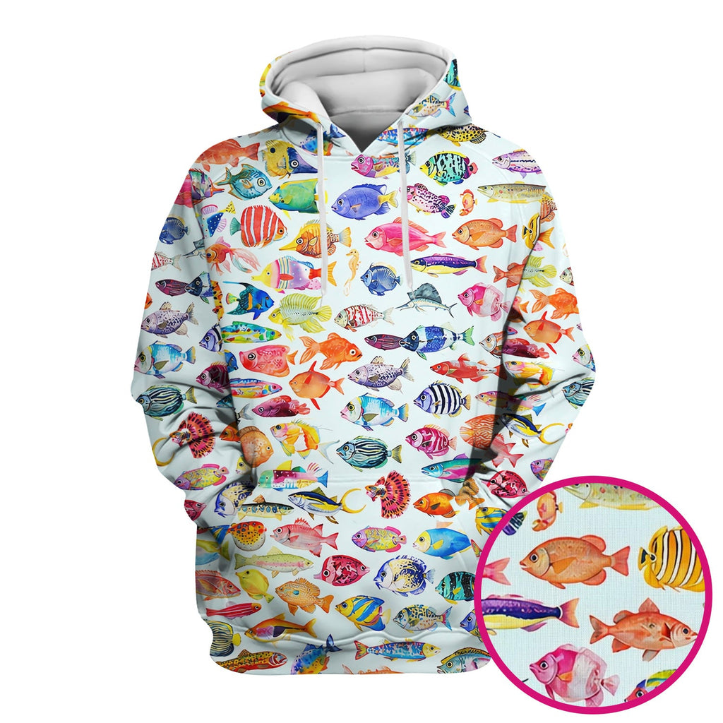 Colorful Tropical Fish Print Scrub Top, Comfortable Scrubs for Nurses