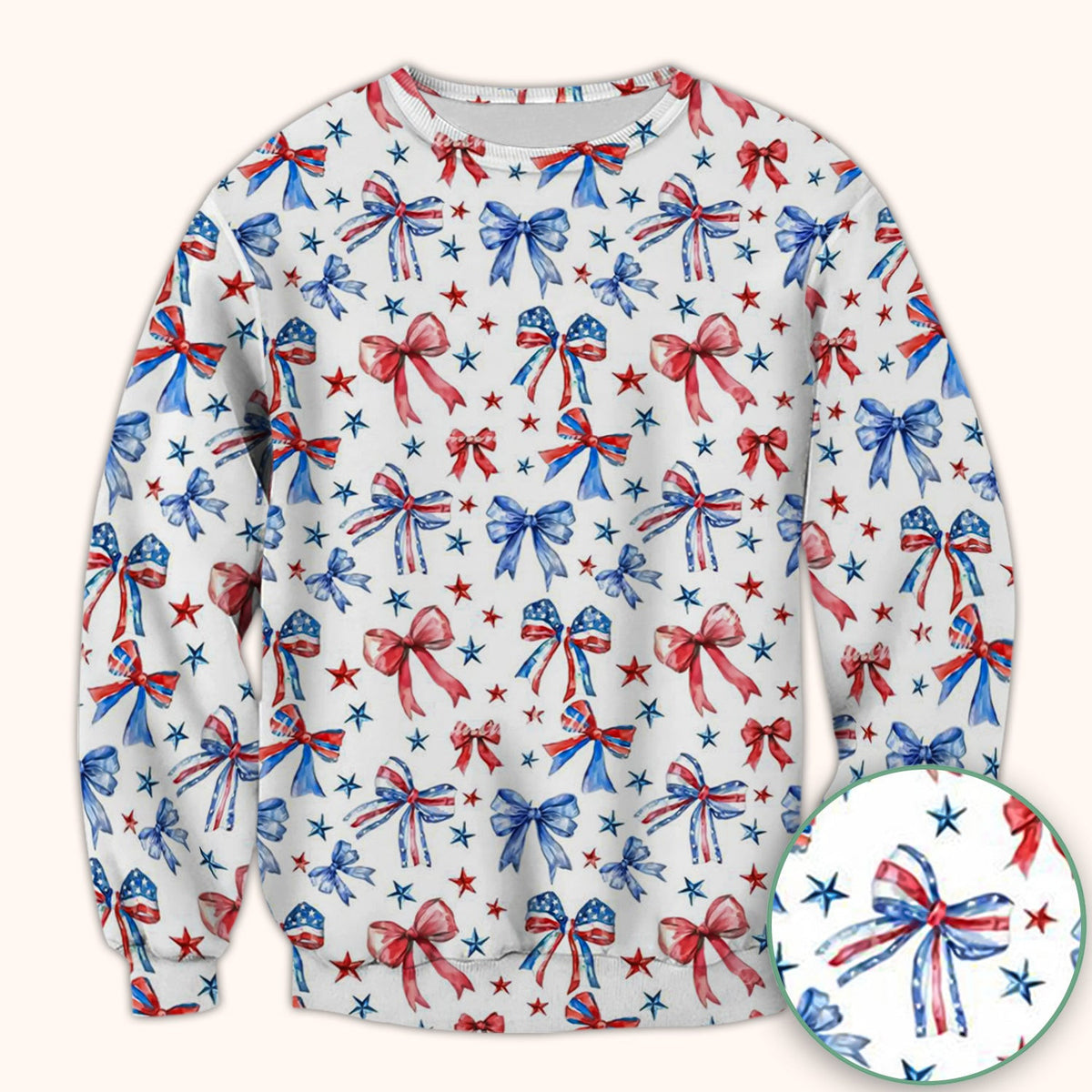 Festive Patriotic Ribbon Bow Star Pattern Scrub Top, Comfortable Scrubs for Nurses