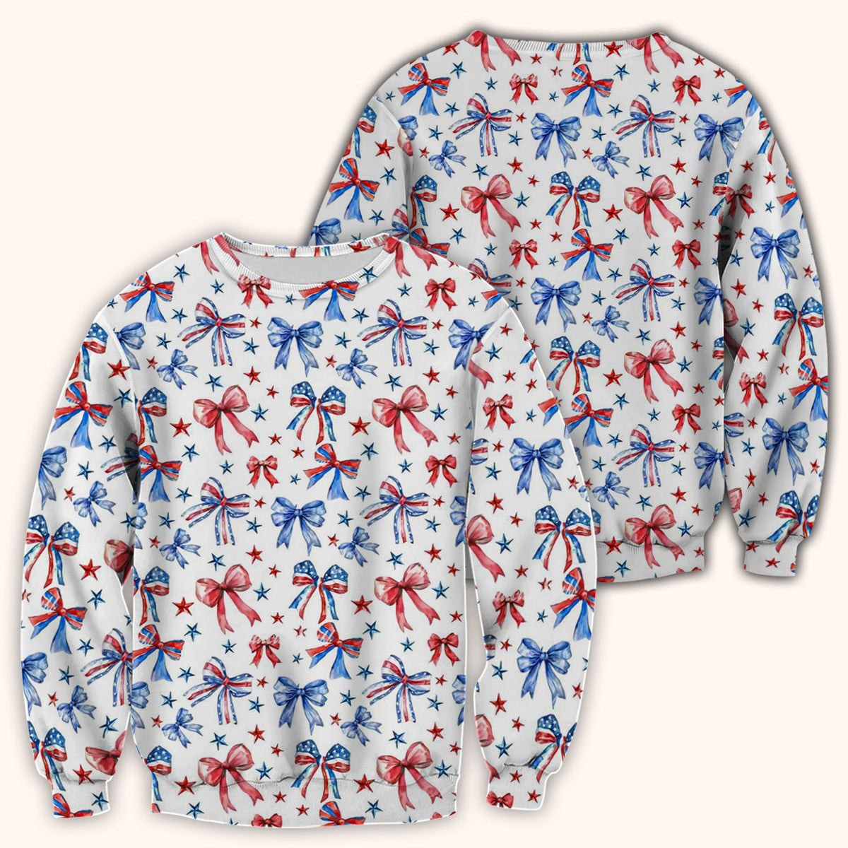 Festive Patriotic Ribbon Bow Star Pattern Scrub Top, Comfortable Scrubs for Nurses