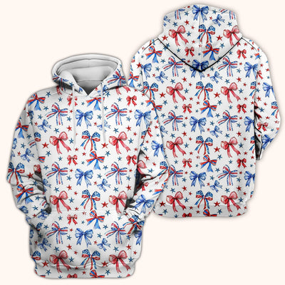 Festive Patriotic Ribbon Bow Star Pattern Scrub Top, Comfortable Scrubs for Nurses