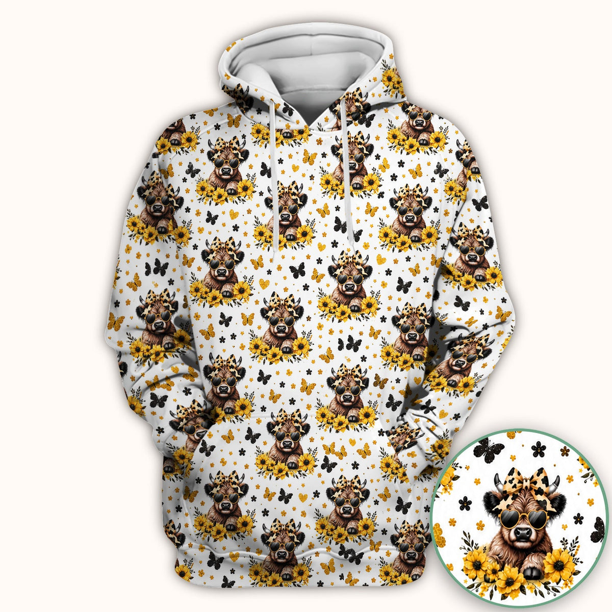 Cow With Sunflower Bow Pattern Scrub Top, Comfortable Scrubs for Nurses