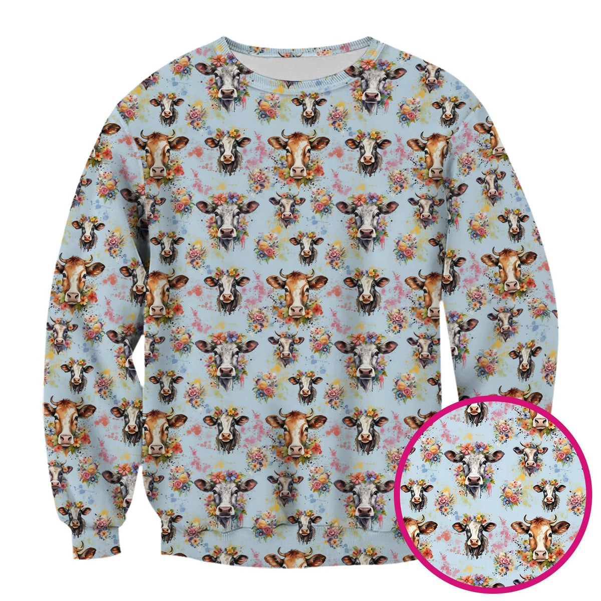 Cute Floral Cow Farm Animal Pattern Scrub Top, Comfortable Scrubs for Nurses