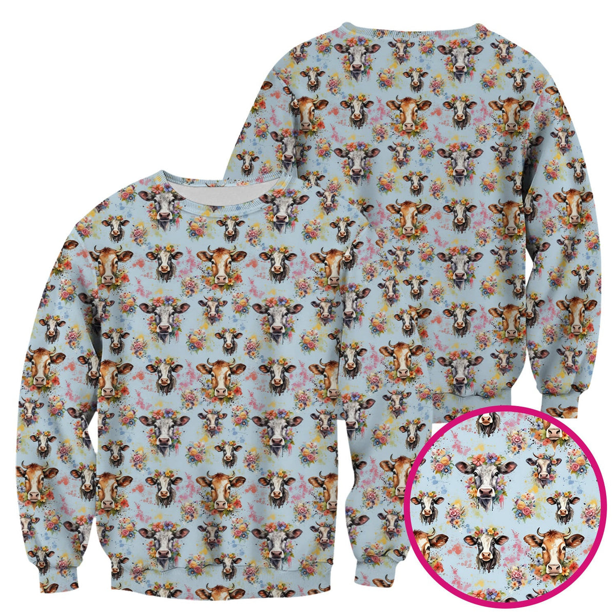 Cute Floral Cow Farm Animal Pattern Scrub Top, Comfortable Scrubs for Nurses