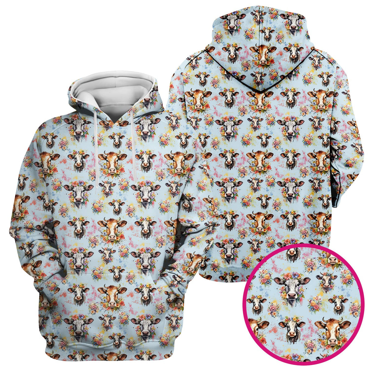 Cute Floral Cow Farm Animal Pattern Scrub Top, Comfortable Scrubs for Nurses