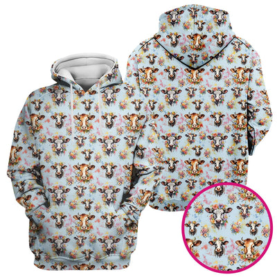 Cute Floral Cow Farm Animal Pattern Scrub Top, Comfortable Scrubs for Nurses