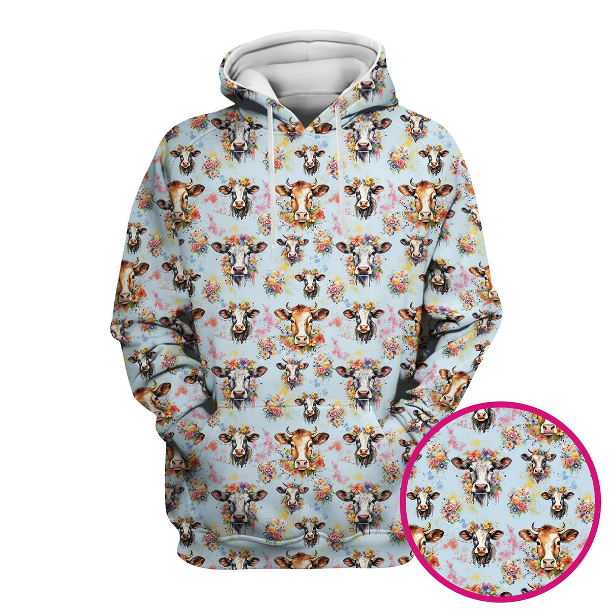 Cute Floral Cow Farm Animal Pattern Scrub Top, Comfortable Scrubs for Nurses