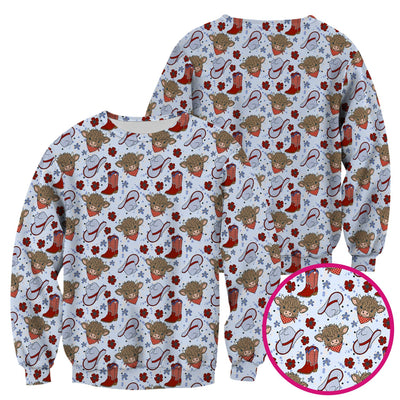 Cute Highland Cow Cowboy Boots Pattern Scrub Top, Comfortable Scrubs for Nurses