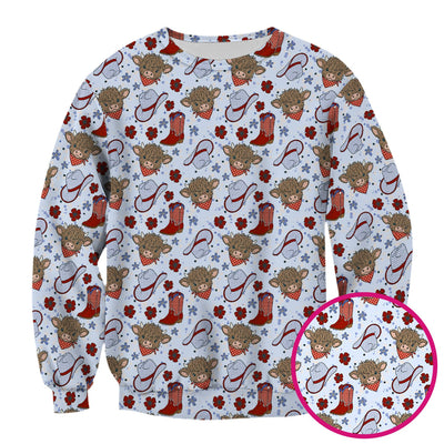 Cute Highland Cow Cowboy Boots Pattern Scrub Top, Comfortable Scrubs for Nurses