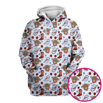 Cute Highland Cow Cowboy Boots Pattern Scrub Top, Comfortable Scrubs for Nurses