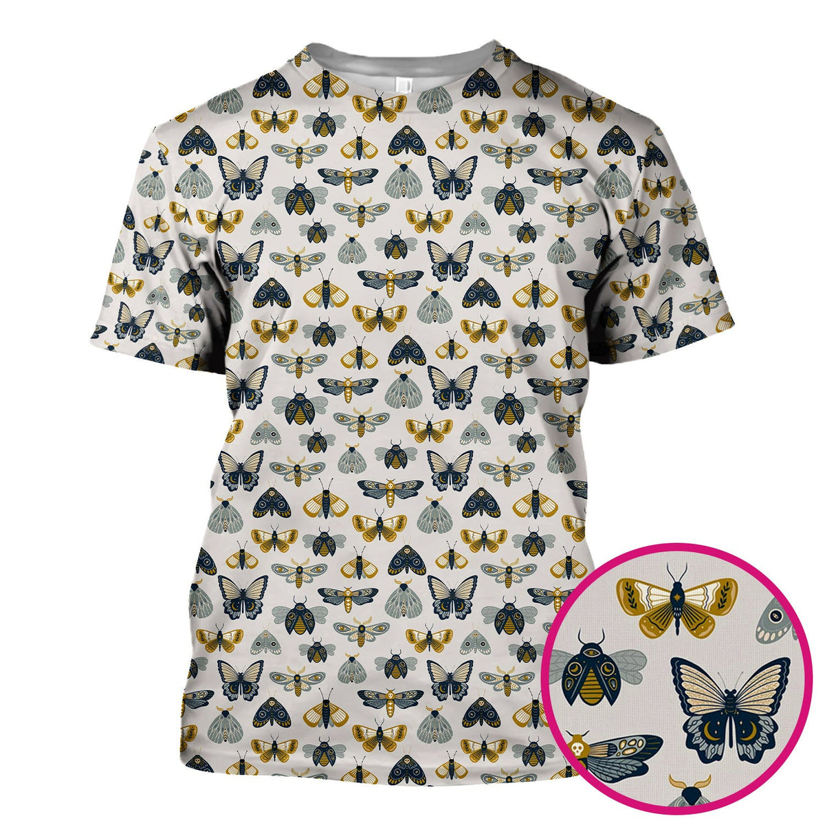 Vintage Butterfly Moth Insect Pattern Scrub Top, Comfortable Scrubs for Nurses