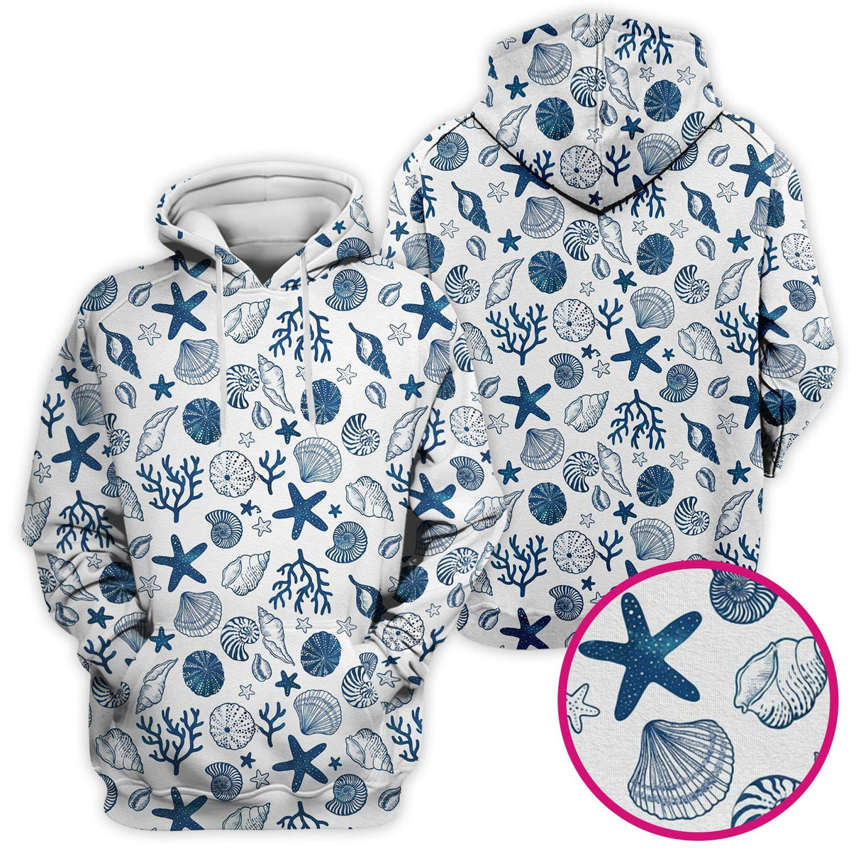 Cute Ocean Shell Starfish Pattern Scrub Top, Comfortable Scrubs for Nurses