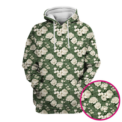 Elegant White Rose Garden Pattern Scrub Top, Comfortable Scrubs for Nurses
