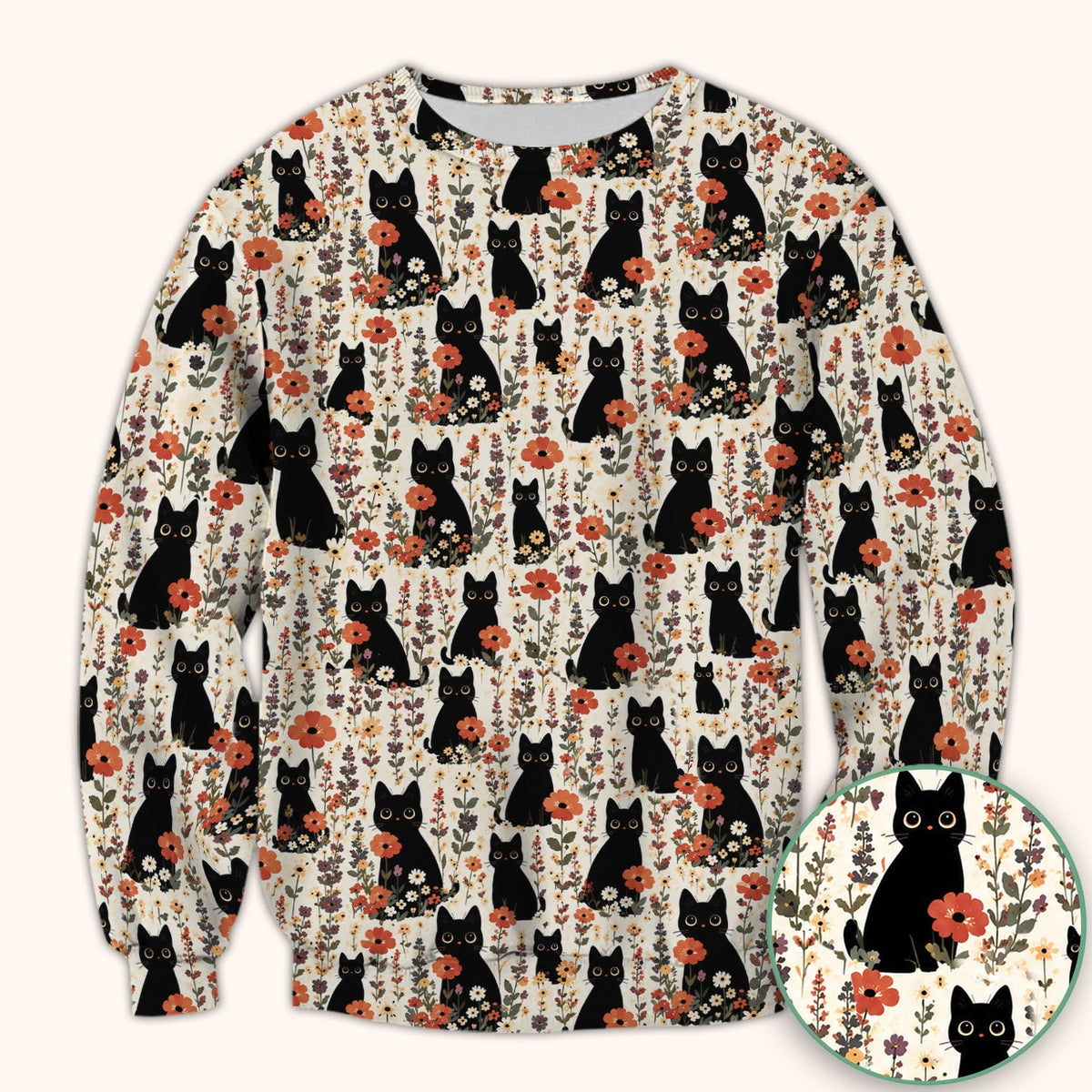 Cute Black Cat Wildflower Pattern Scrub Top, Comfortable Scrubs for Nurses