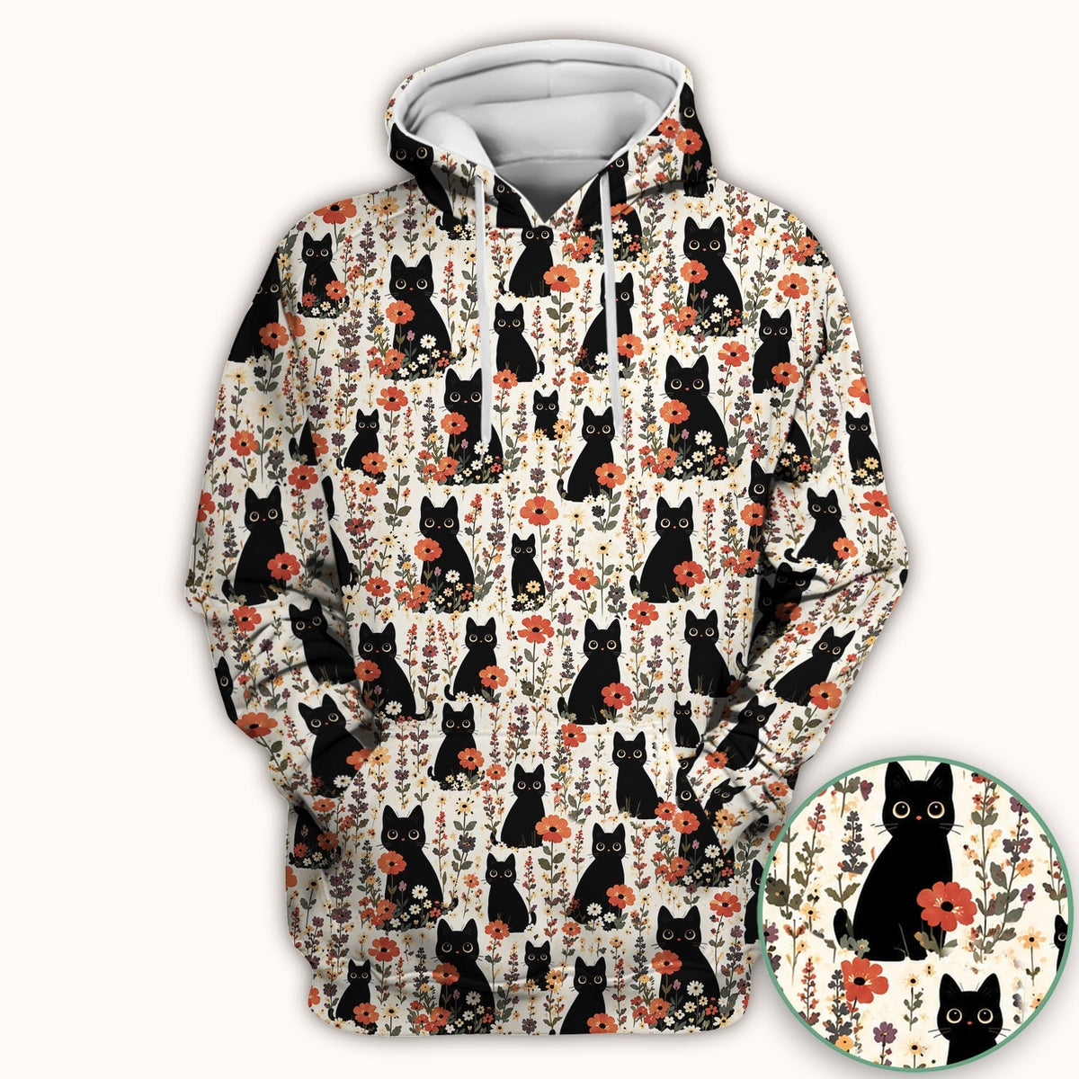 Cute Black Cat Wildflower Pattern Scrub Top, Comfortable Scrubs for Nurses
