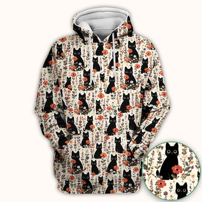 Cute Black Cat Wildflower Pattern Scrub Top, Comfortable Scrubs for Nurses