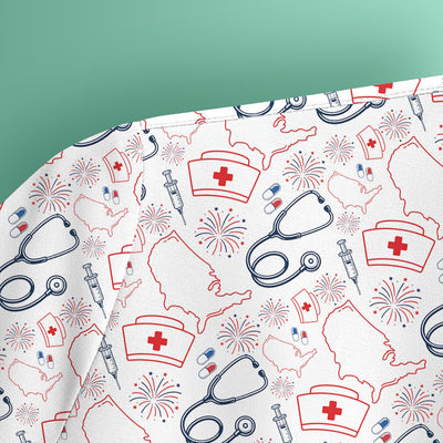 Patriotic Nurse Stethoscope Flag Pattern Scrub Top, Comfortable Scrubs for Nurses