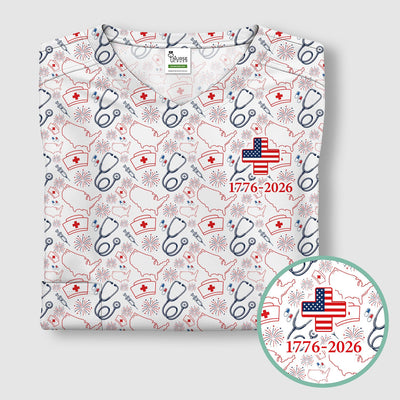 Patriotic Nurse Stethoscope Flag Pattern Scrub Top, Comfortable Scrubs for Nurses
