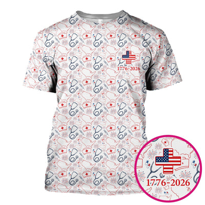 Patriotic Nurse Stethoscope Flag Pattern Scrub Top, Comfortable Scrubs for Nurses