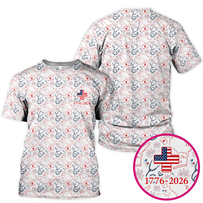 Patriotic Nurse Stethoscope Flag Pattern Scrub Top, Comfortable Scrubs for Nurses