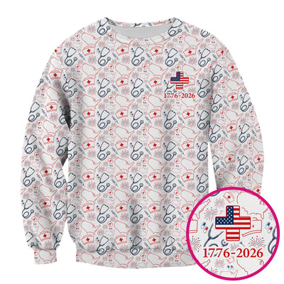 Patriotic Nurse Stethoscope Flag Pattern Scrub Top, Comfortable Scrubs for Nurses