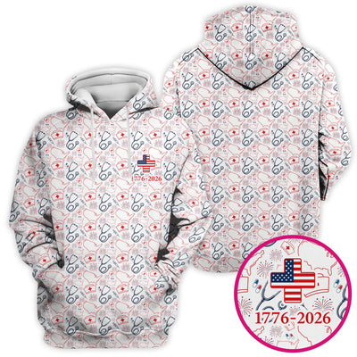 Patriotic Nurse Stethoscope Flag Pattern Scrub Top, Comfortable Scrubs for Nurses