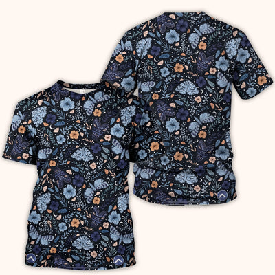 Charming Night Moth Butterfly Floral Pattern Scrub Top, Comfortable Scrubs for Nurses