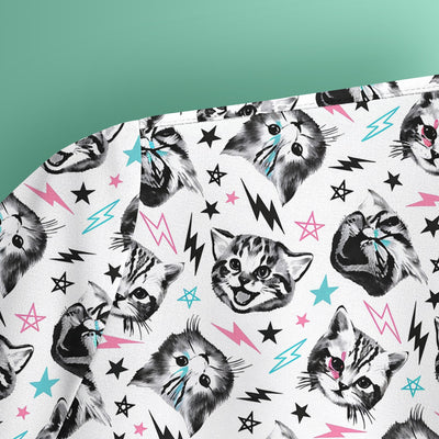 Playful Cat Faces Lightning Pattern Scrub Top, Comfortable Scrubs for Nurses