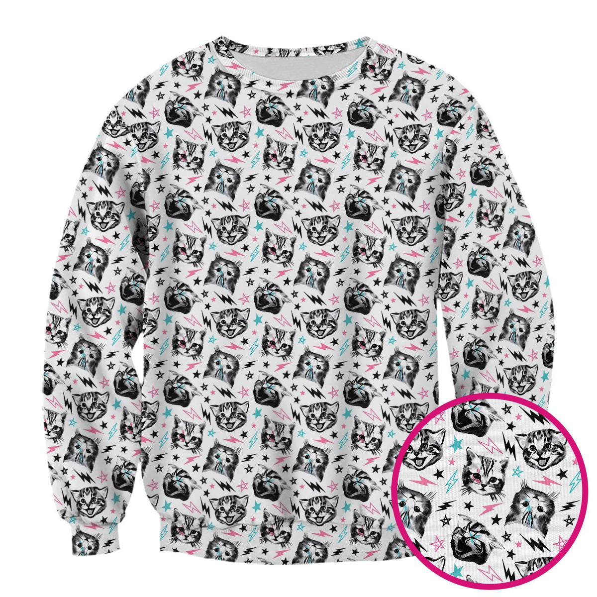Playful Cat Faces Lightning Pattern Scrub Top, Comfortable Scrubs for Nurses