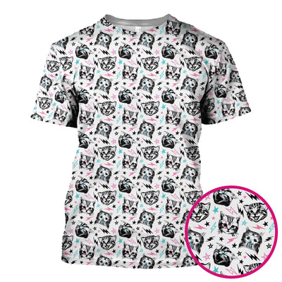 Playful Cat Faces Lightning Pattern Scrub Top, Comfortable Scrubs for Nurses