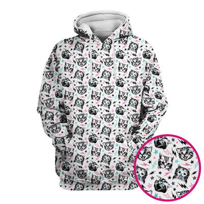 Playful Cat Faces Lightning Pattern Scrub Top, Comfortable Scrubs for Nurses