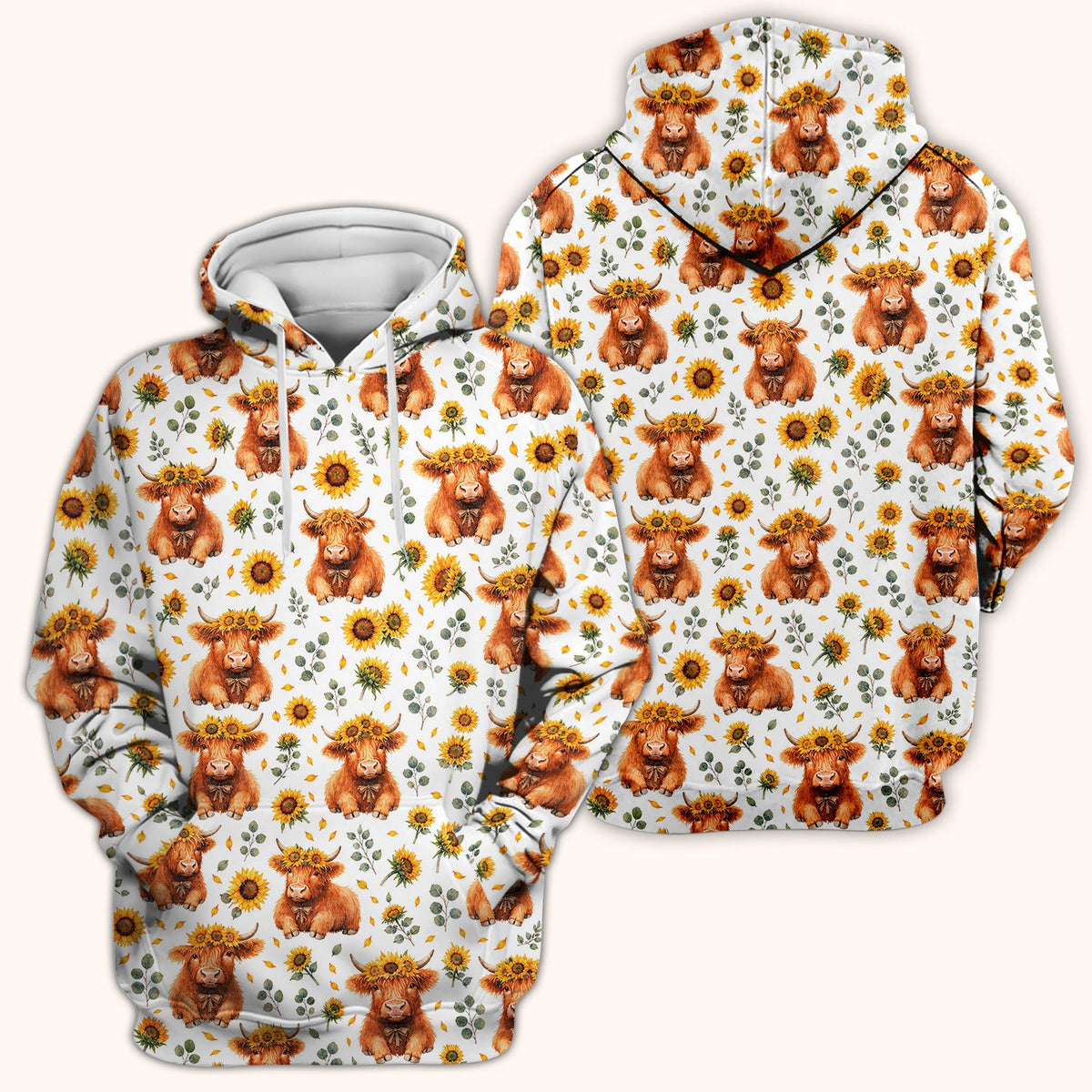 Rustic Highland Cow Floral Pattern Scrub Top, Comfortable Scrubs for Nurses