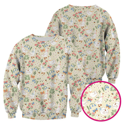 Cute Goose & Frog Garden Print Scrub Top, Comfortable Scrubs for Nurses