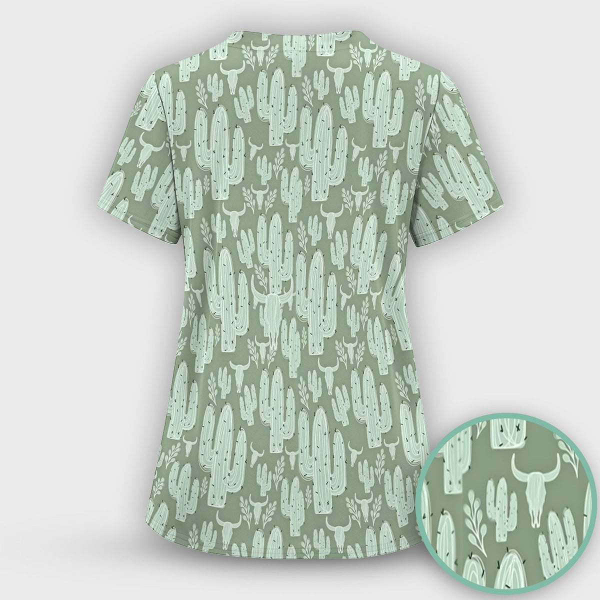 Funny Desert Cactus Skull Pattern Scrub Top, Comfortable Scrubs for Nurses