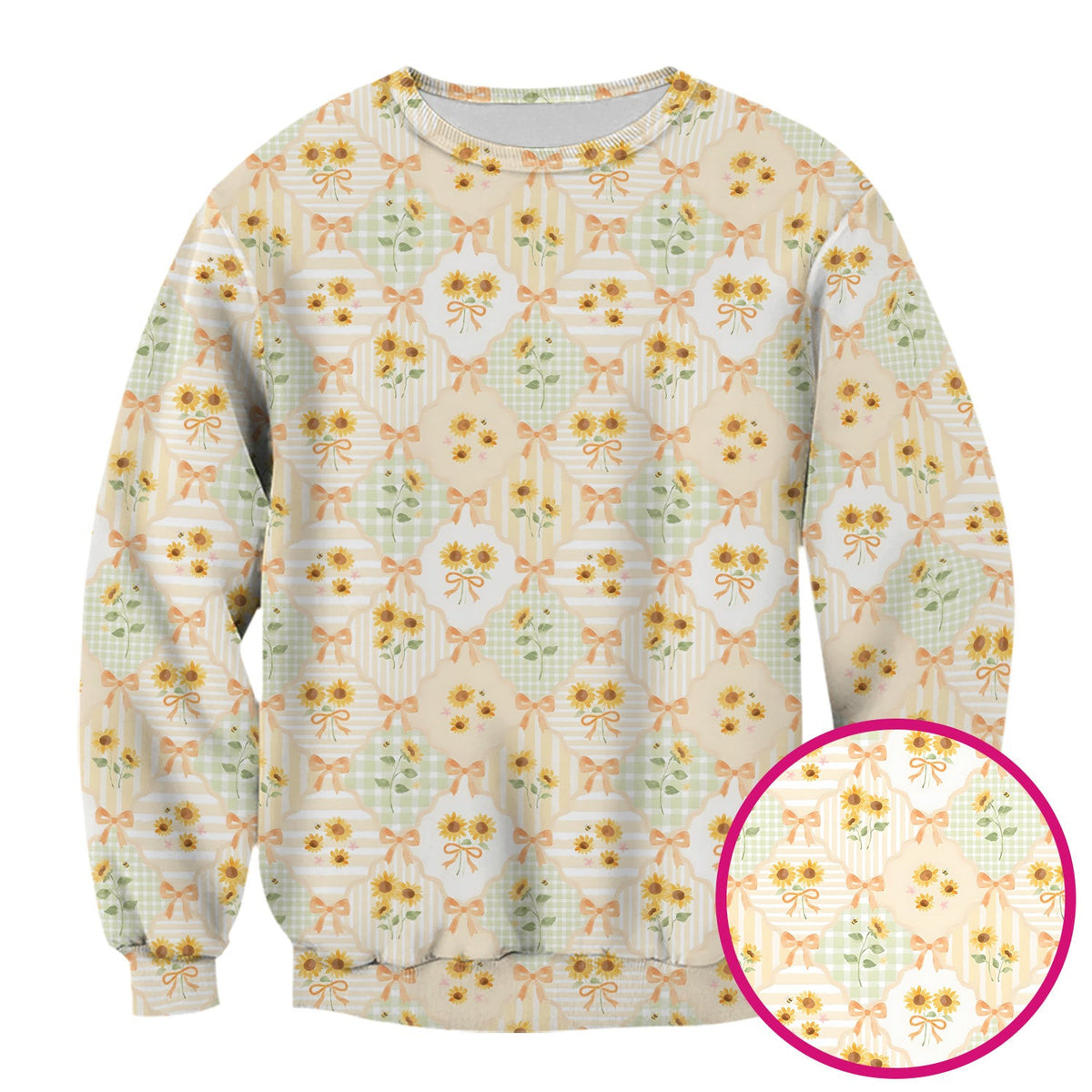 Cute Sunflower Ribbon Patchwork Pattern Scrub Top, Comfortable Scrubs for Nurses