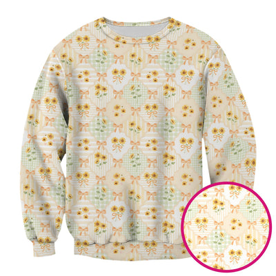 Cute Sunflower Ribbon Patchwork Pattern Scrub Top, Comfortable Scrubs for Nurses