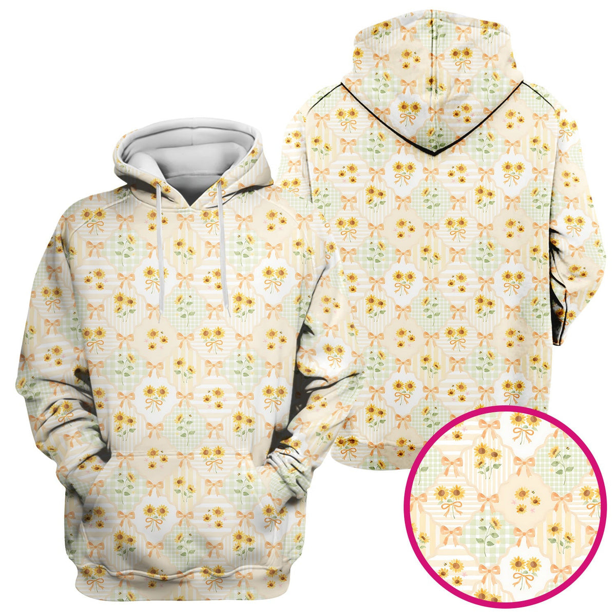 Cute Sunflower Ribbon Patchwork Pattern Scrub Top, Comfortable Scrubs for Nurses