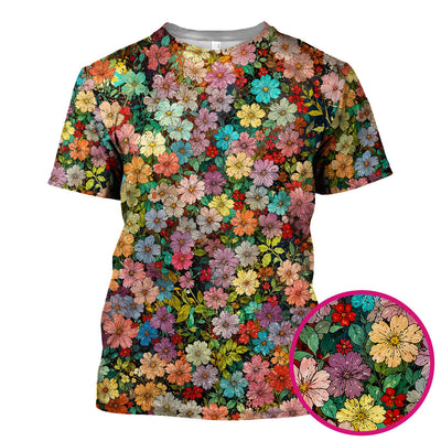 Colorful Wildflower Garden Bloom Pattern Scrub Top, Comfortable Scrubs for Nurses