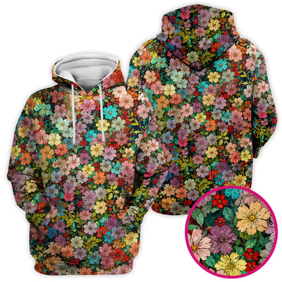 Colorful Wildflower Garden Bloom Pattern Scrub Top, Comfortable Scrubs for Nurses