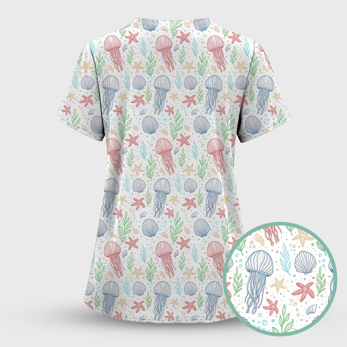 Cute Jellyfish Ocean World Pattern Scrub Top, Comfortable Scrubs for Nurses